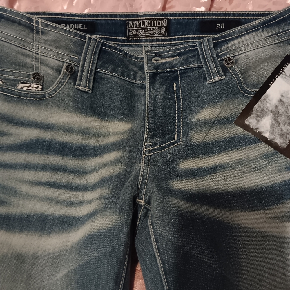 Affliction NWT Live Fast Raquel Jean's. Gorgeous embroidery. 28 - Picture 6 of 7